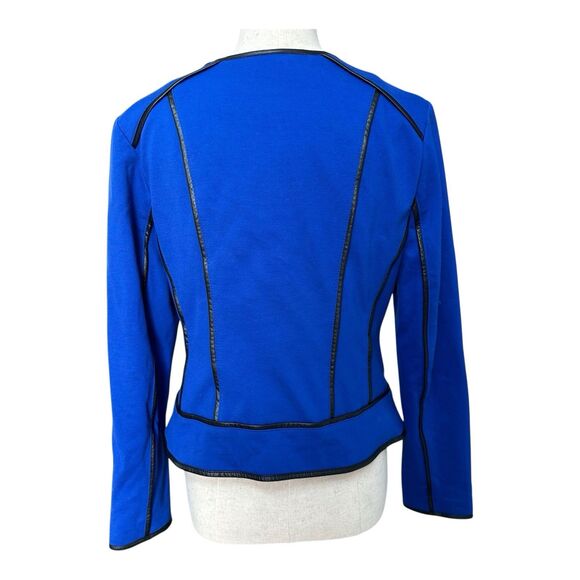 INC International Concepts Blue Moto Jacket Size M Faux Leather Trim Zip Pockets - Picture 4 of 5